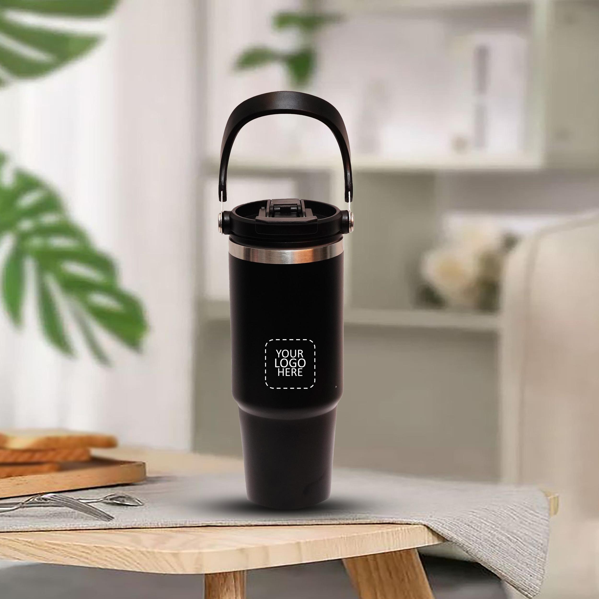 Travel Coffee Mug Stainless Steel Water Bottles - Black with Logo